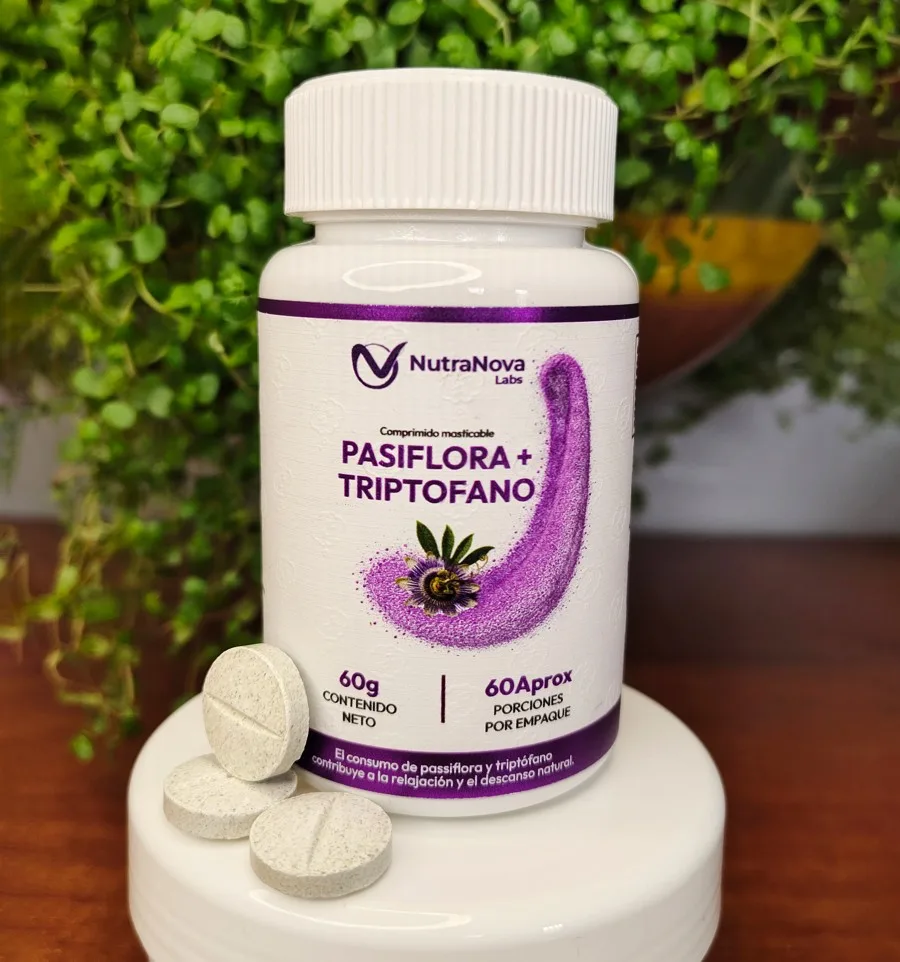 Frasco real de Dulces Sueños — Pasiflora + Triptófano, 60 comprimidos masticables